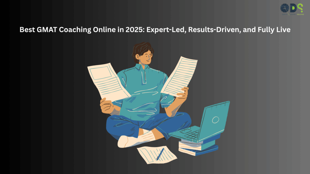 Student comparing GMAT prep material in front of a laptop for online coaching