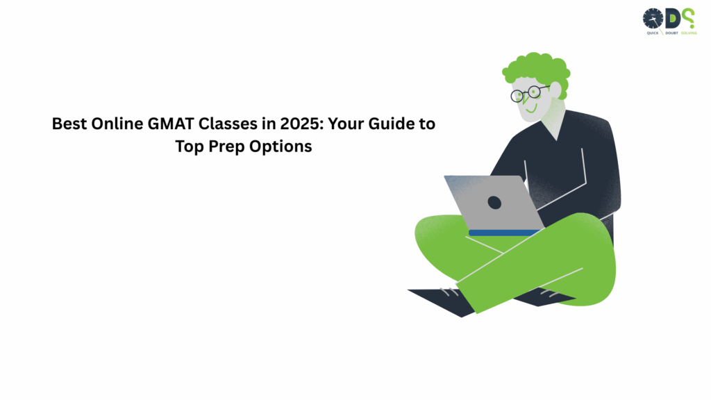 Illustration of a student attending an online GMAT class on a laptop – representing the best online GMAT classes in 2025.