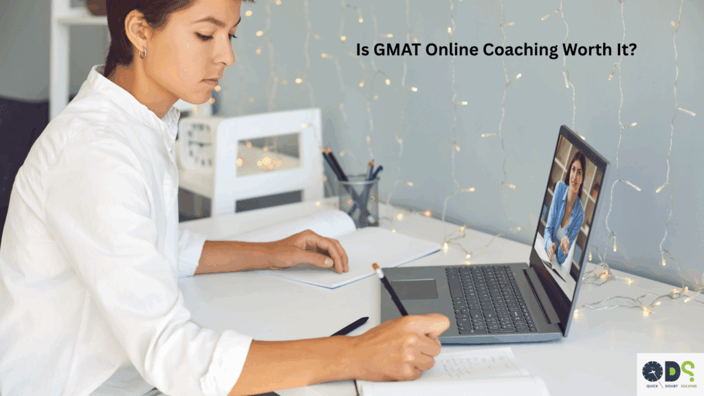 Student attending a live GMAT online coaching session via laptop — evaluating the effectiveness of virtual prep classes.