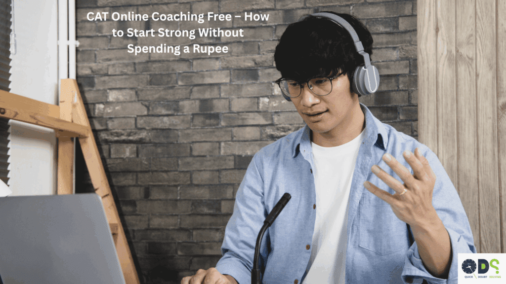 Student attending CAT online coaching free session with headphones and laptop