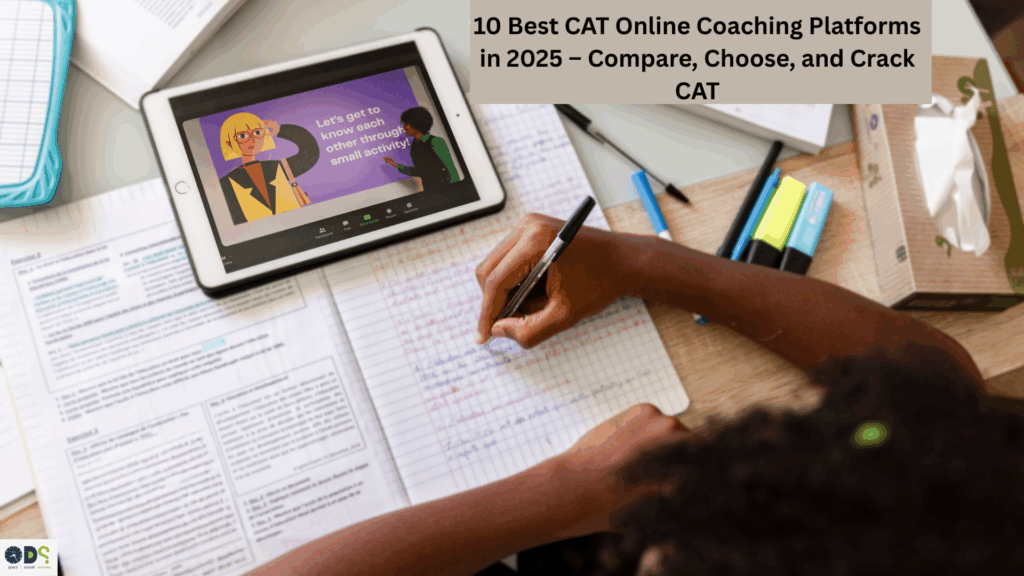 Student attending an online CAT coaching class with study materials and tablet – Best CAT Online Coaching 2025