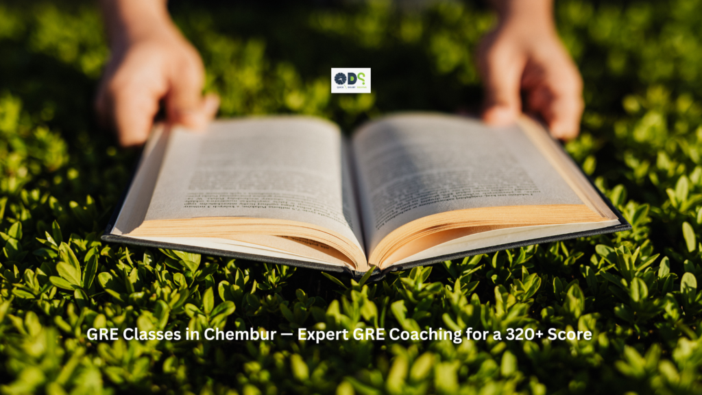 GRE classes in Chembur showing a student studying GRE books with expert GRE coaching support for a 320+ score.