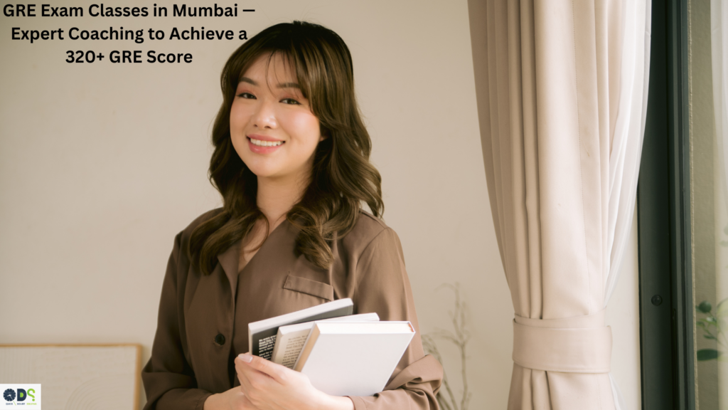 GRE exam classes in Mumbai student preparing with books and expert GRE coaching for a 320+ GRE score.