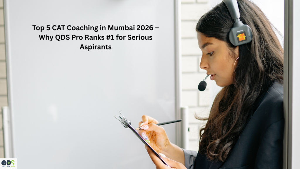 top 5 CAT coaching in Mumbai 2026 student attending online CAT coaching class with headset at QDS Pro best CAT coaching institute in Mumbai