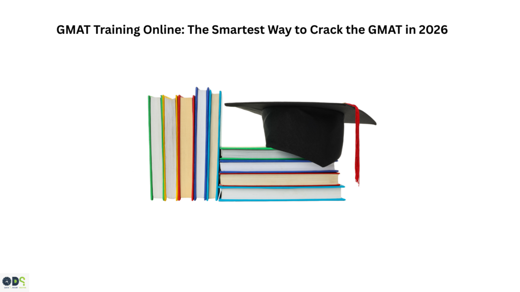 gmat training online concept image with books and graduation cap representing structured online gmat coaching and preparation