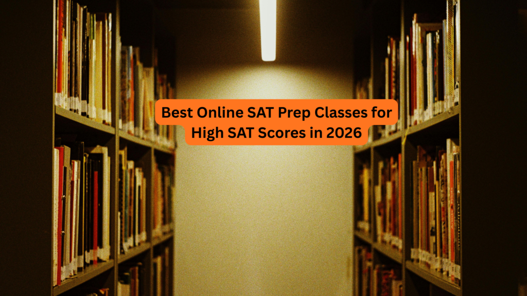 best online SAT prep classes image featuring a library bookshelf, representing the best online SAT prep classes for high SAT scores in 2026