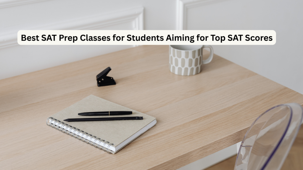 best SAT prep classes study desk with notebook and pens for students aiming for top SAT scores and college admissions success