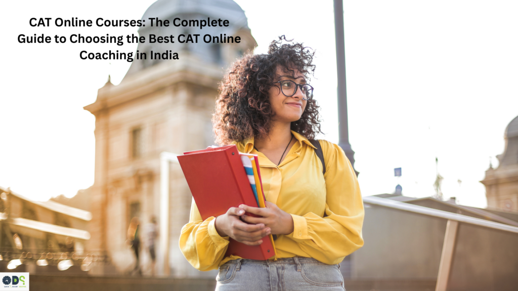 CAT online courses student holding books while preparing for CAT exam through structured CAT online coaching in India with live classes and expert guidance.