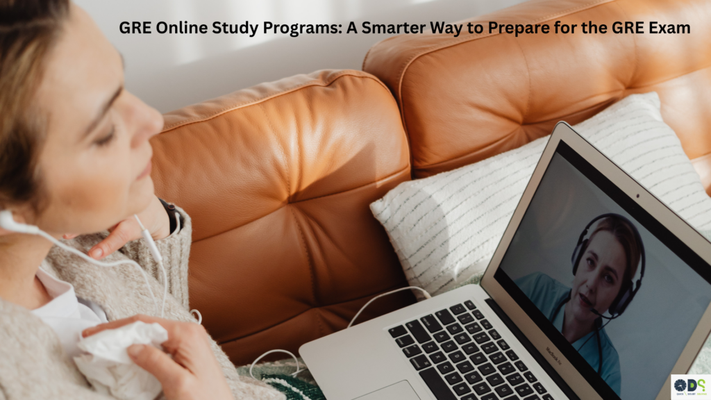 Student attending GRE online study programs through a live virtual coaching session on a laptop, learning from expert GRE faculty with personalized guidance and interactive online GRE preparation at QDS Pro.