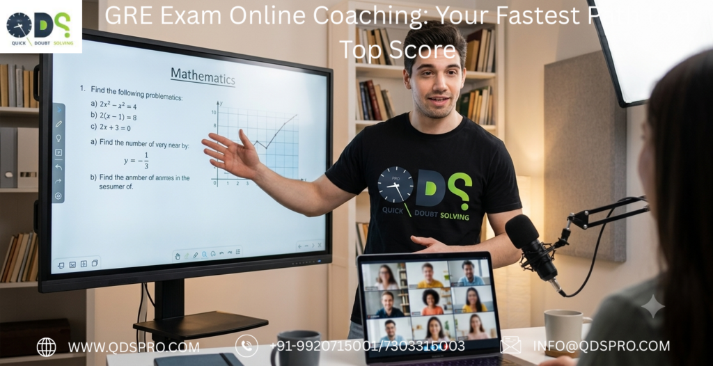 GRE exam online coaching with expert tutor teaching mathematics to students in a live online GRE preparation class, helping students achieve a top GRE score.